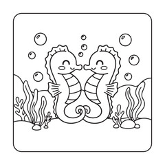 Naklejka premium Sea Life Coloring Pages for Kids, bold and easy coloring book page, vector illustration, line art, black and white, victor art, illustration