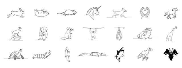 Obraz premium Whimsical Animals Line Art: Cute Illustrations for Children's Books and Design