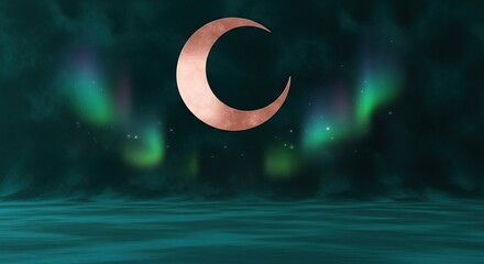 Teal background with crescent moon and aurora lights ramadan kareem islamic eid mubarak background download 2026 2027