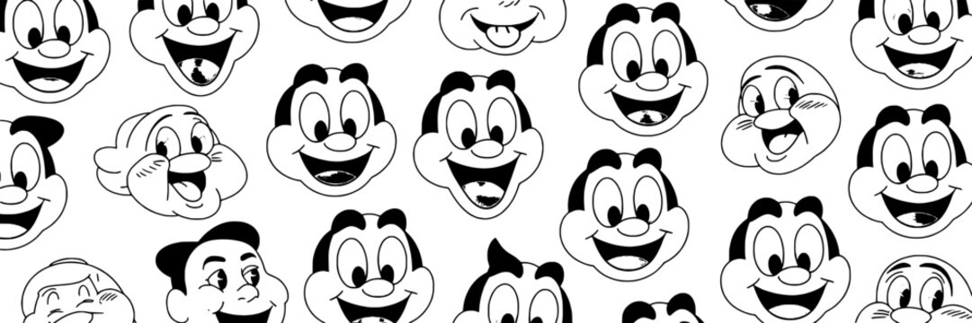 mickey mouse faces, black and white cartoon characters smiling featuring cartoon faces, smiling characters, Disney