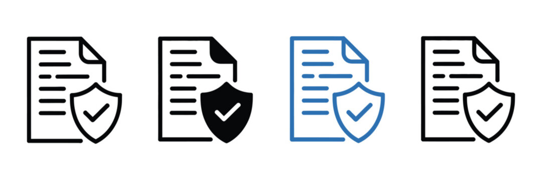 Document protection icon legal contract security, data privacy compliance, safety verification and assurance symbols.
