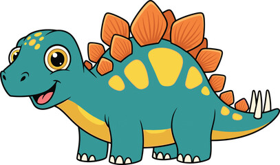 Cute cartoon stegosaurus dinosaur vector illustration standing happily on white background perfect for kids education, funny prehistoric animal character design for children print. © Abida