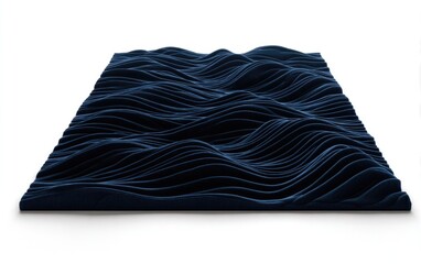Dark blue wave-like surface, a textured artistic square on white background