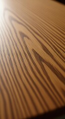 Close-Up View of Natural Wood Grain on Surface with Beautiful Texture and Light Reflection
