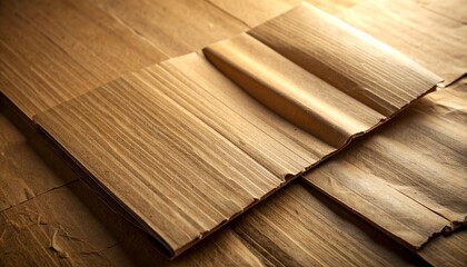 Close-up of thin wood veneer sheets, showcasing natural grain and texture.