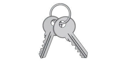 Two silver keys on ring two keys key ring isolated on a transparent background