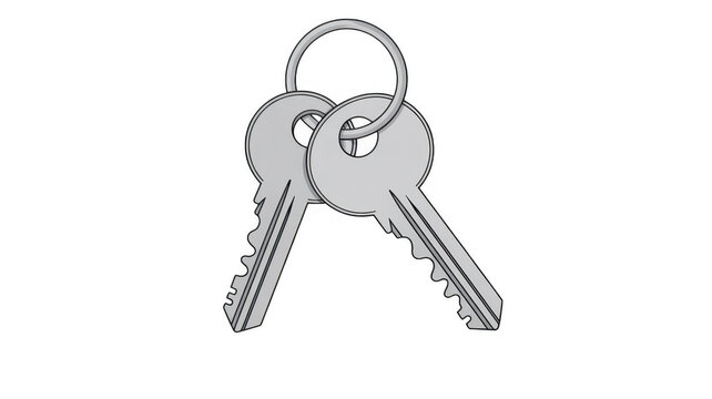 Two silver keys on ring two keys key ring isolated on a transparent background