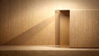 Empty Cardboard Room with Open Door and Sunlight.