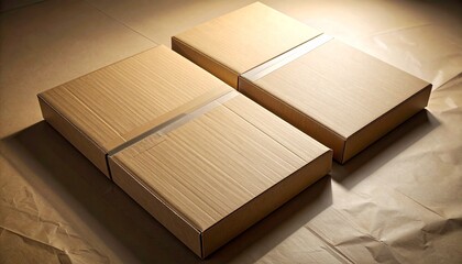 Four Cardboard Boxes on Brown Paper.