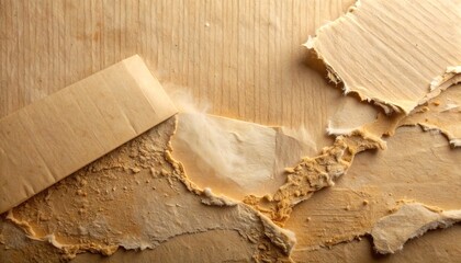 Close up of peeling wood veneer on furniture.