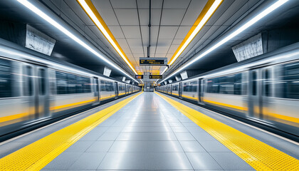 Subway Train Arriving at Modern Station, Representing Urban Mobility and Infrastructure Investment