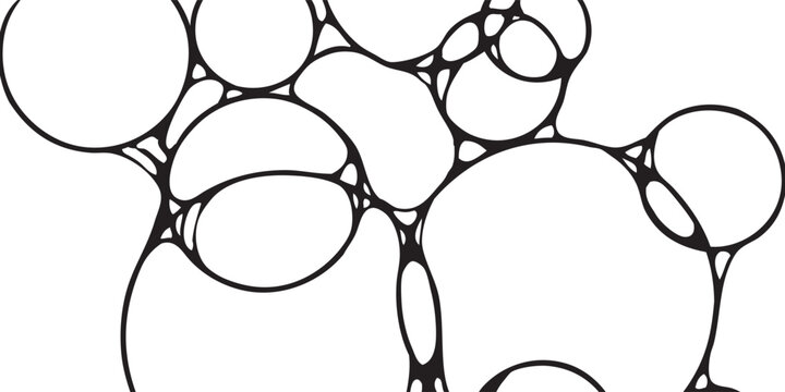 Abstract pattern of interconnected soap bubbles in black and white line art.