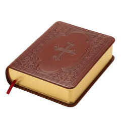 Fototapeta premium Leather-bound Bible with golden edge pages slightly open, premium religious book detail, on Ash Wednesday, Isolated on transparent background