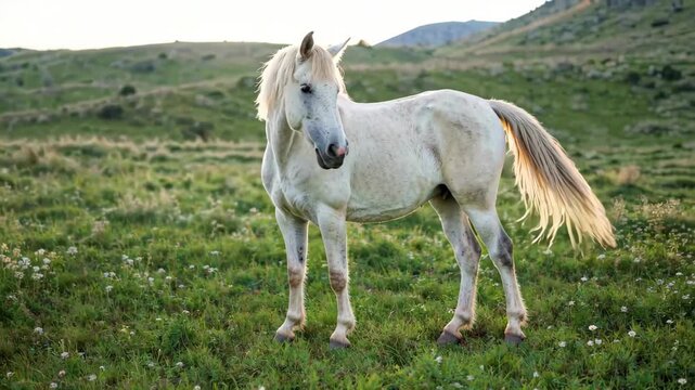 White steed on the grassland