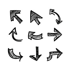 Doodle arrows set or collection. Hand-drawn shapes, directions signs or symbols. Ink arrows vector. Doodle symbols. Pointer icons. Pointer graphic symbols. Vector illustration 