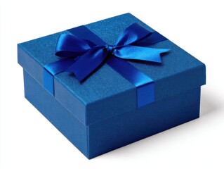 Sparkling Blue Gift Box with Satin Ribbon Isolated on White Background