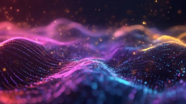 Microscopic fluid simulation with neon gradients and particle sparks footage