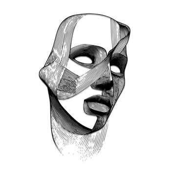 Disintegrating Face in Black and White