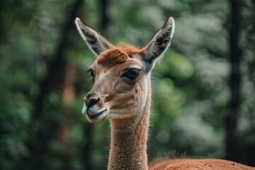 Fototapeta premium Close up portrait of a young deer fawn in a natural forest environment, showcasing the beauty of wildlife