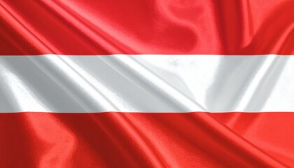 Obraz premium The Austrian national flag with red-white-red horizontal bands is shown with realistic fabric folds and light reflections, evoking heritage, identity, and national pride.