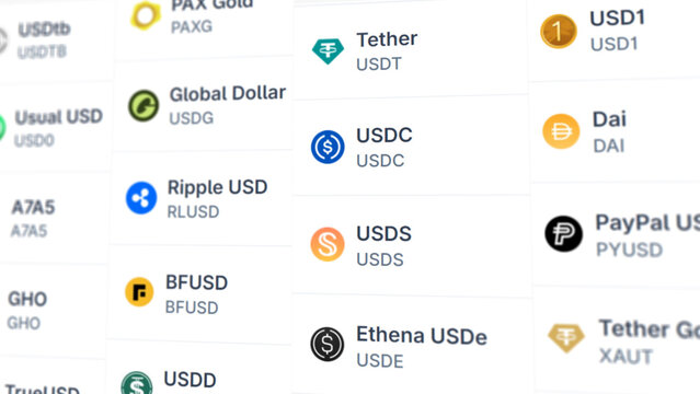 Stable coins on a exchange screen