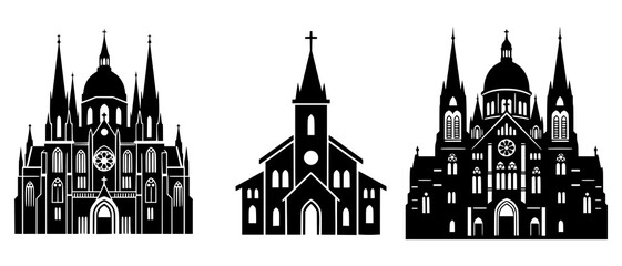 Naklejka premium Christian Church Silhouettes Vector Illustration Isolated on white background.