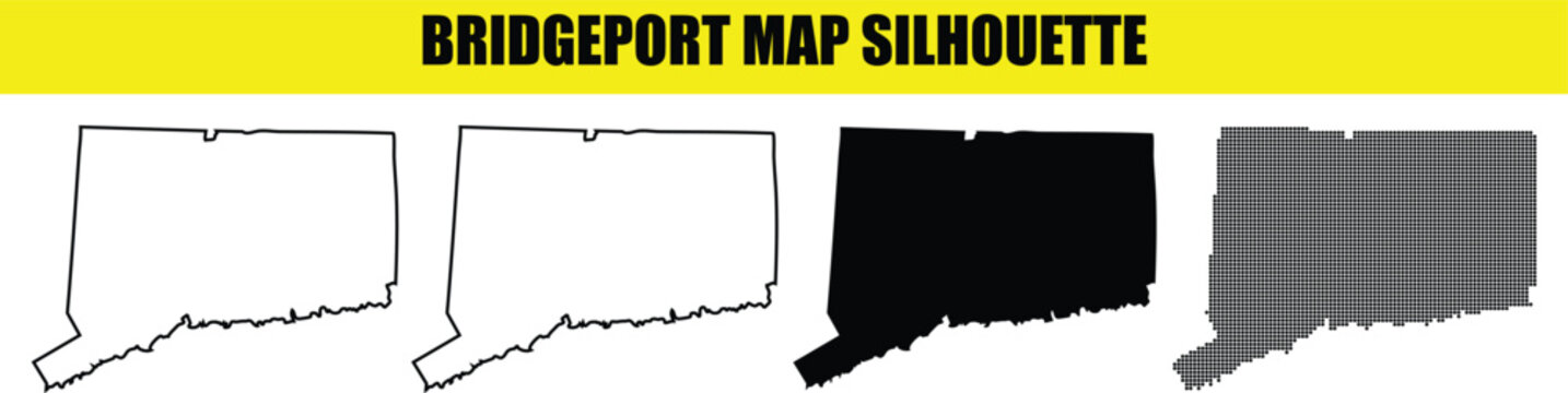 Bridgeport map silhouette connecticut city boundary vector graphic set of isolated outline and solid shape icon elements