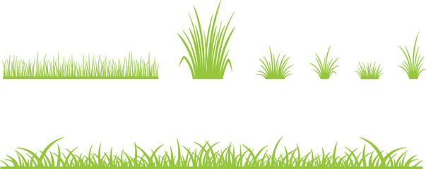 Obraz premium Green grass border and plant element set with meadow lawn nature landscaping flat vector illustration