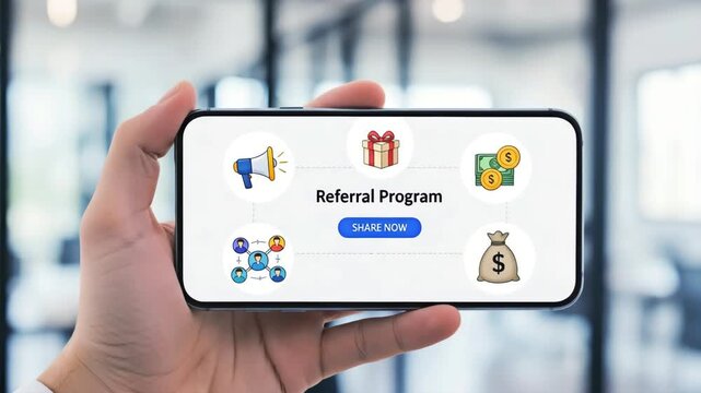 Referral program concept on a mobile phone for the concept of business marketing.