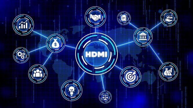 H D M I Technology Concept with Infographic on Blue Background hdmi business finance