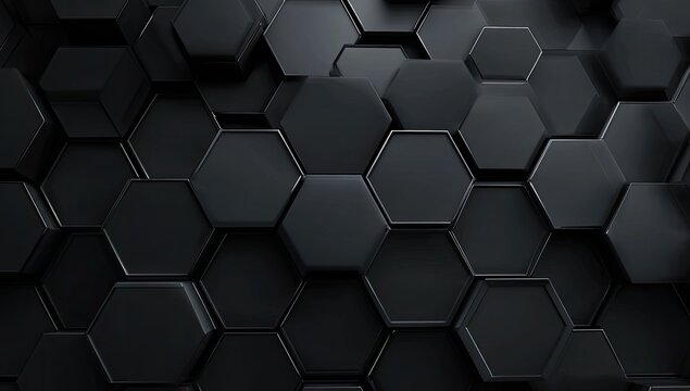 Dark, hexagonal pattern. A modern abstract design of 3D black honeycomb