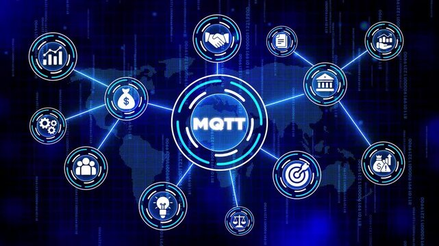 M Q T Technology Concept with Connected on Blue Background mqtt internet network connectivity