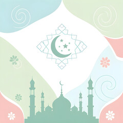 Fototapeta premium Islamic Background Ramadan Kareem Eid Mubarak Mosque Pastel Moon Star 