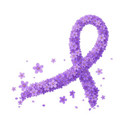 Purple awareness ribbon made of flowers isolated on transparent background