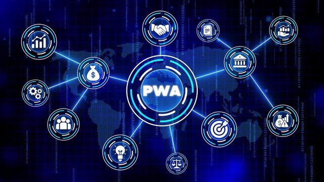Progressive Web App on Futuristic Background with Code Numbers P W A Development Concept web development