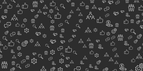 Seamless Pattern of Social Media and Business Icons on Dark Background.