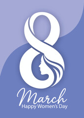 Fototapeta premium International womens day greeting card design with number eight and female profile illustration