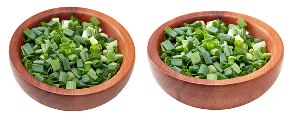 zest of onion in wooden bowl isolated on white background. clipping path