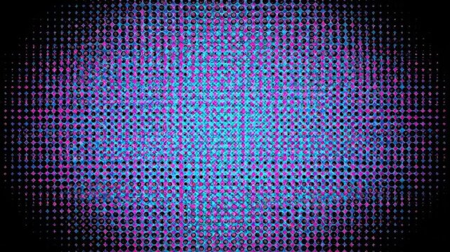 Vibrant neon pink and blue halftone pattern background texture for retro 80s design and digital overlay projects.