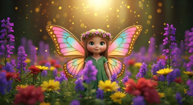 Hermosa hada, criatura m&aacute;gica que cumple deseos, personaje de dibujos animados, pel&iacute;cula, tono morado