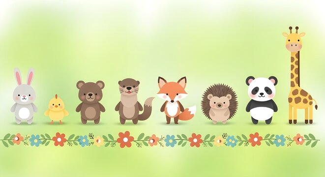 Conjunto de ilustraciones de animales marchando en fila.