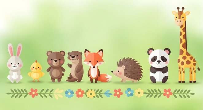 Conjunto de ilustraciones de animales marchando en fila.