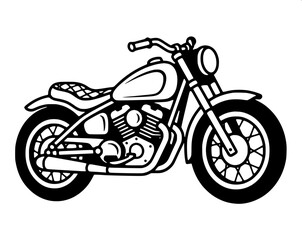 Obraz premium Monochrome retro motorbike silhouette illustration, old school road bike side profile, detailed mechanical parts, flat vector design