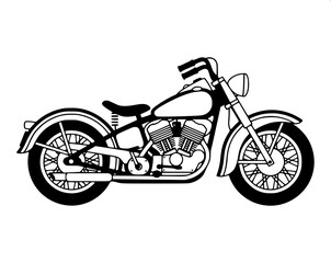 Monochrome retro motorbike silhouette illustration, old school road bike side profile, detailed mechanical parts, flat vector design
