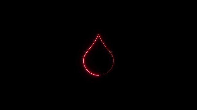Abstract glowing neon drop icon animation. Water drop, animated. water drop icon concept on black background Liquid drop icon..