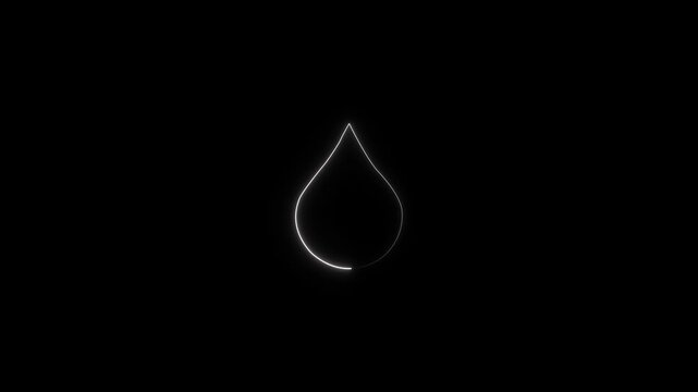 Abstract glowing neon drop icon animation. Water drop, animated. water drop icon concept on black background Liquid drop icon..