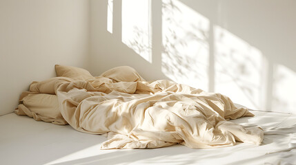 Chic Minimalist Bedroom with Tan Beige Bed