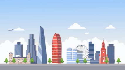 Obraz premium London skyline illustration featuring iconic buildings and a bright sky