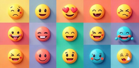 Obraz premium Colorful flat style emoticon and icon set for editorial use, images, colorful