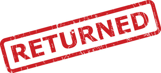Prominent red rubber stamp displaying the word RETURNED on an unmarked clean white surface